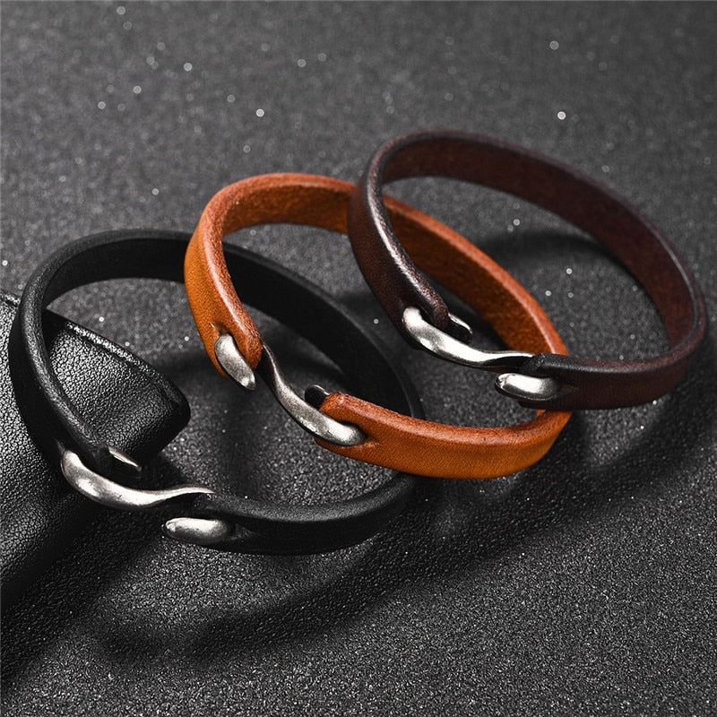 Vintage Black/Brown Genuine Leather Hook Bracelet