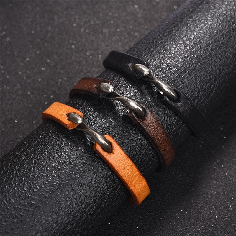 Vintage Black/Brown Genuine Leather Hook Bracelet
