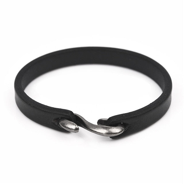 Vintage Black/Brown Genuine Leather Hook Bracelet