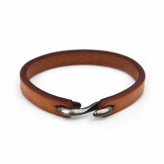 Vintage Black/Brown Genuine Leather Hook Bracelet