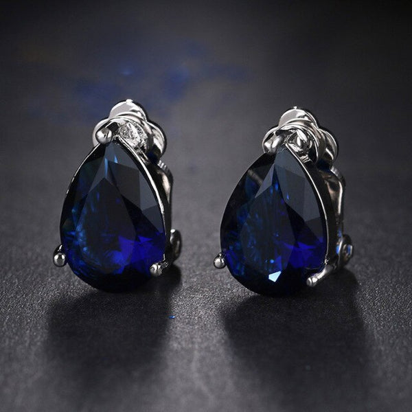 Fashion Water Drop Cubic Zirconia Clip Earrings With Elegant Blue Stone Earrings for Punk