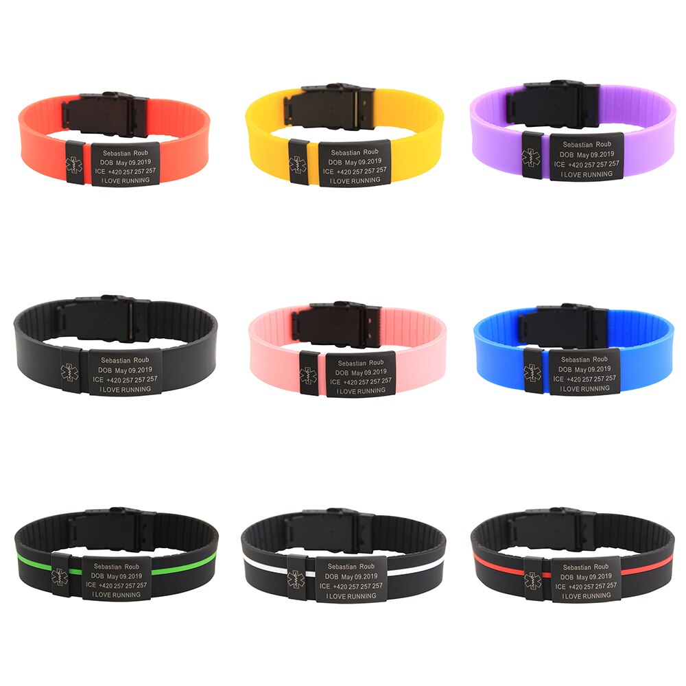 Child Kids SOS ID Safety Wristband Black Bracelet