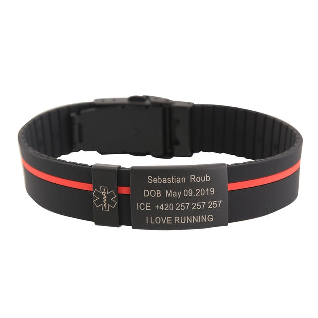 Child Kids SOS ID Safety Wristband Black Bracelet