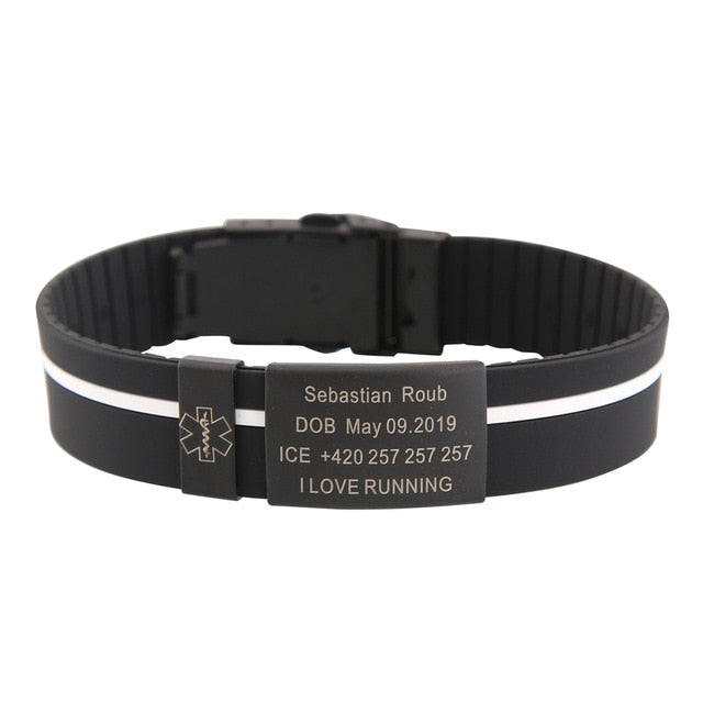 Child Kids SOS ID Safety Wristband Black Bracelet