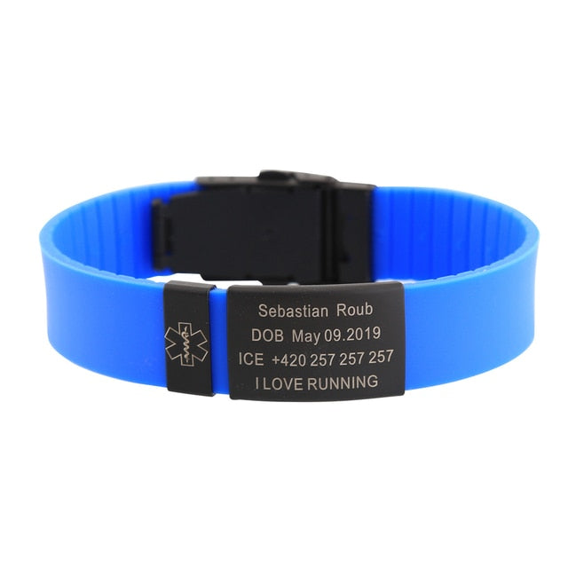 Child Kids SOS ID Safety Wristband Black Bracelet