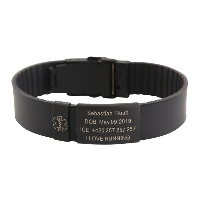 Child Kids SOS ID Safety Wristband Black Bracelet