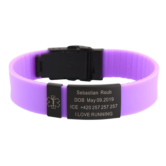 Child Kids SOS ID Safety Wristband Black Bracelet