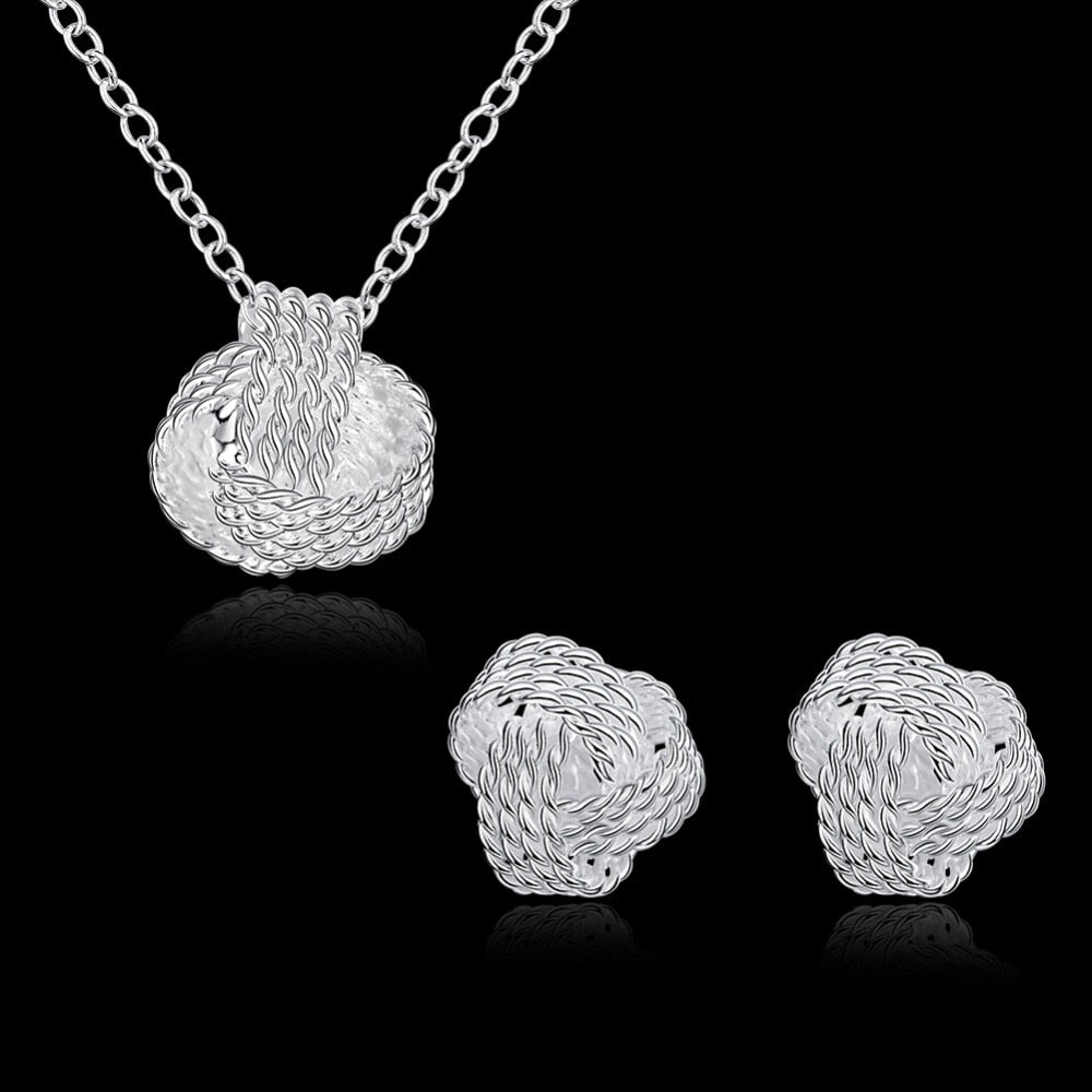 Net Ball  Pendant silver plated stud earrings wedding jewelry sets