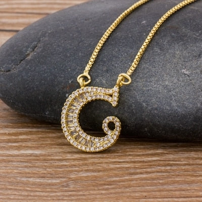 Luxury Gold Color A-Z 26 Letters Necklace CZ Pendant