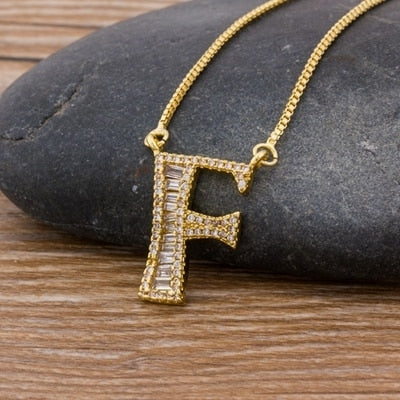 Luxury Gold Color A-Z 26 Letters Necklace CZ Pendant
