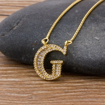 Luxury Gold Color A-Z 26 Letters Necklace CZ Pendant
