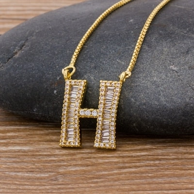 Luxury Gold Color A-Z 26 Letters Necklace CZ Pendant