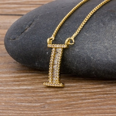 Luxury Gold Color A-Z 26 Letters Necklace CZ Pendant