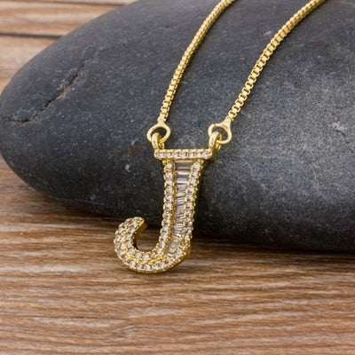 Luxury Gold Color A-Z 26 Letters Necklace CZ Pendant