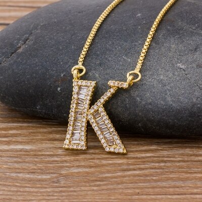 Luxury Gold Color A-Z 26 Letters Necklace CZ Pendant