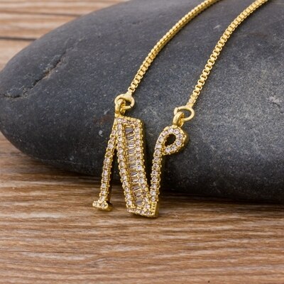 Luxury Gold Color A-Z 26 Letters Necklace CZ Pendant