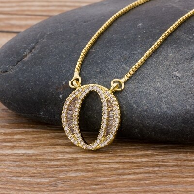 Luxury Gold Color A-Z 26 Letters Necklace CZ Pendant