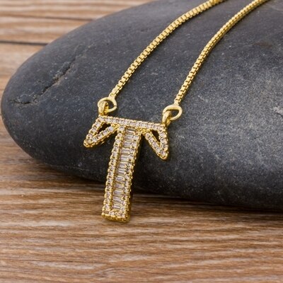 Luxury Gold Color A-Z 26 Letters Necklace CZ Pendant