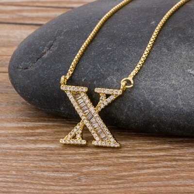 Luxury Gold Color A-Z 26 Letters Necklace CZ Pendant