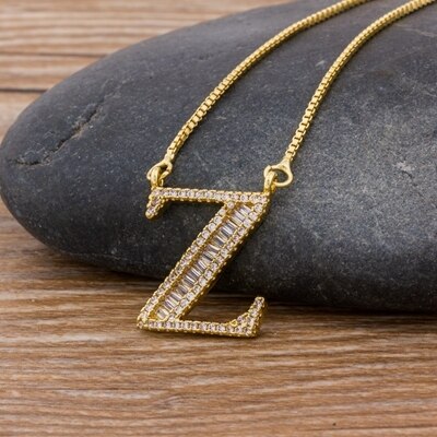 Luxury Gold Color A-Z 26 Letters Necklace CZ Pendant