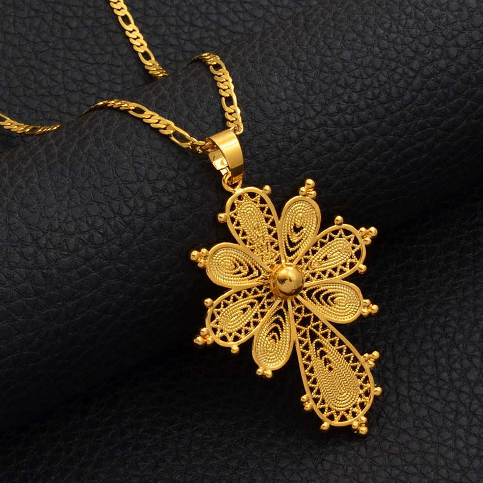 Ethiopian Cross Pendant Chain Necklaces