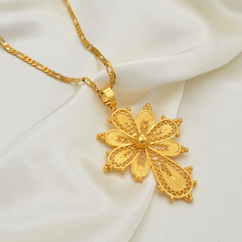 Ethiopian Cross Pendant Chain Necklaces