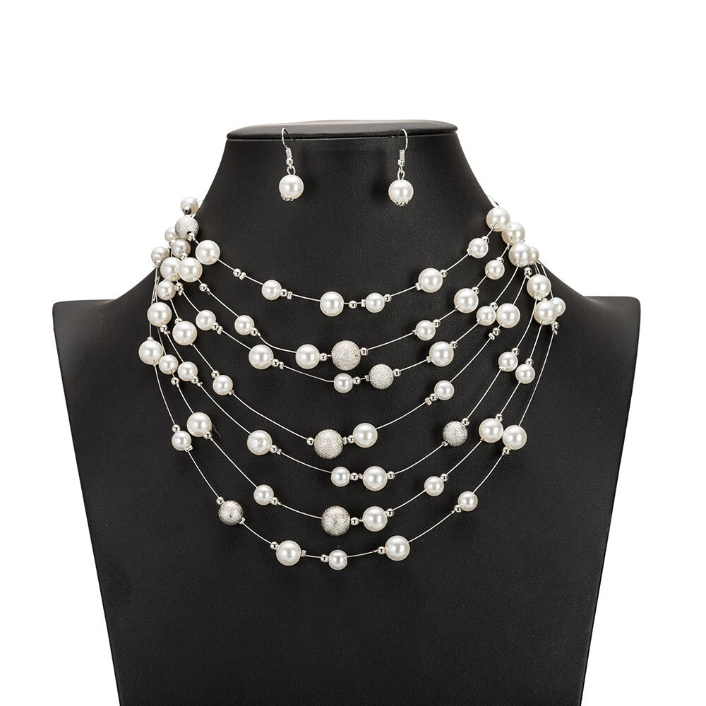 New Fashion Gold Multi Layer Chains Imitation Pearl Jewelry Sets