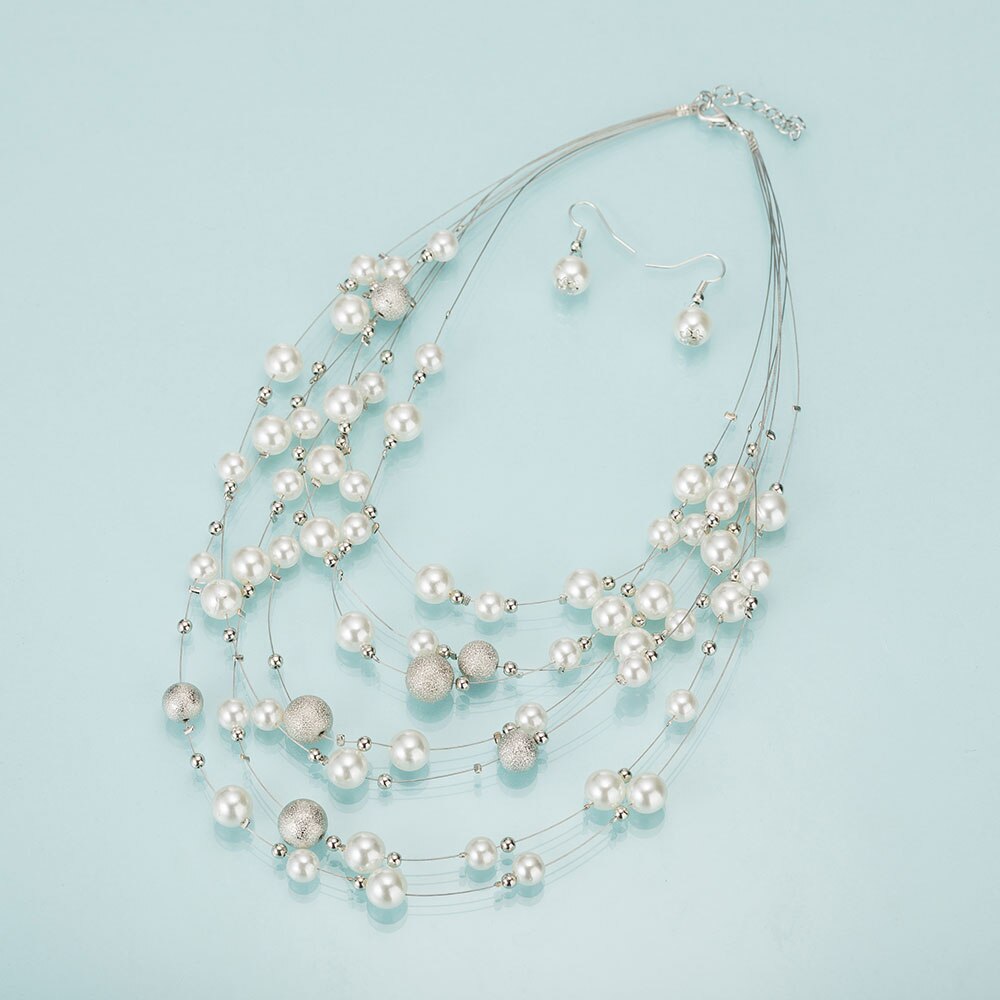 New Fashion Gold Multi Layer Chains Imitation Pearl Jewelry Sets
