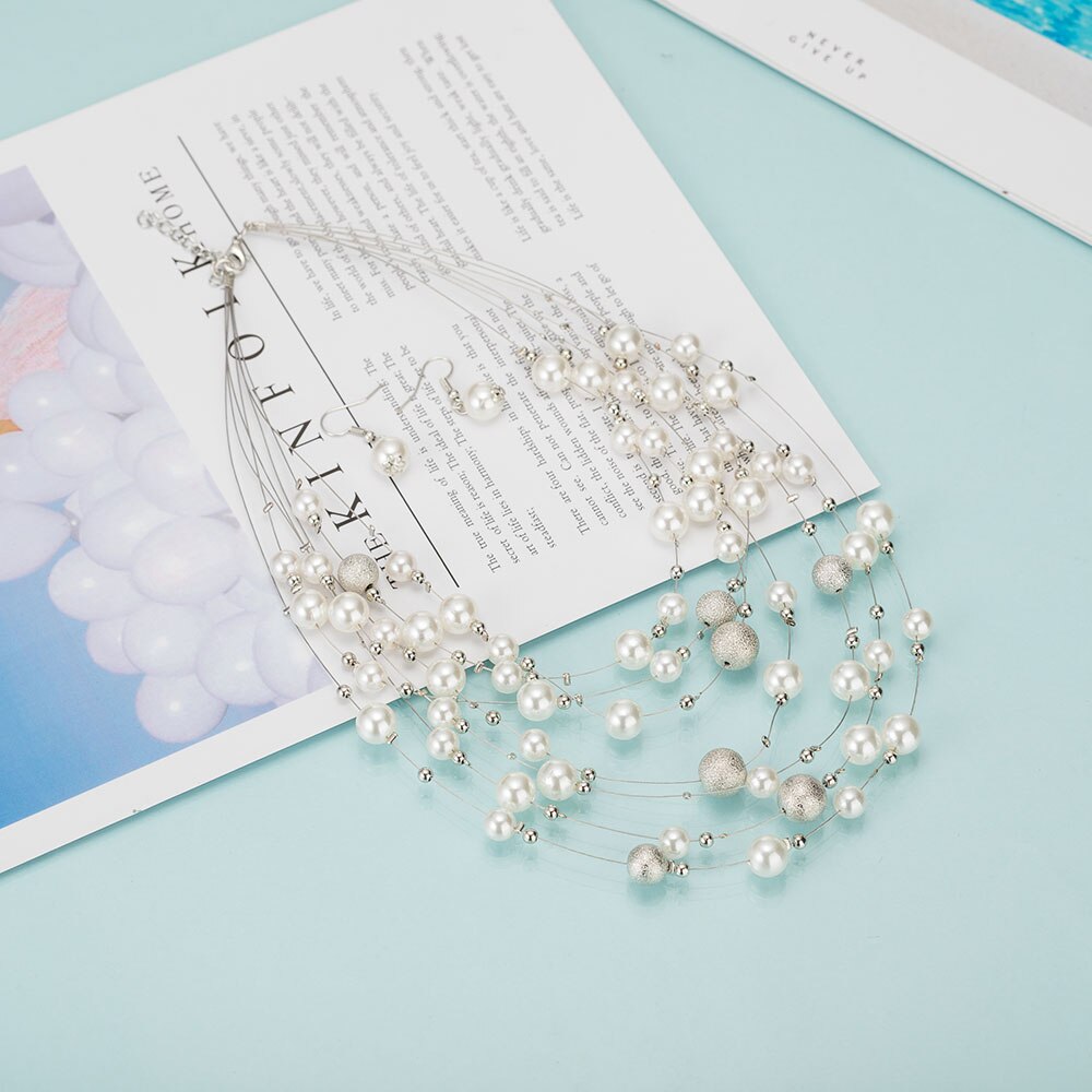 New Fashion Gold Multi Layer Chains Imitation Pearl Jewelry Sets