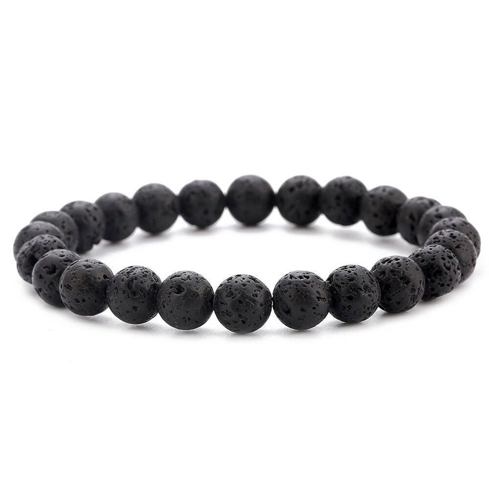 Natural Stone Lava Tiger Eye Black Onyx Matte Beads Bangle