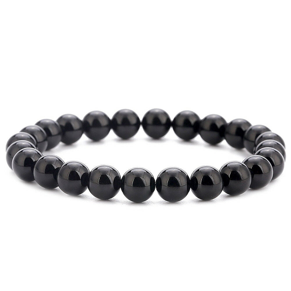 Natural Stone Lava Tiger Eye Black Onyx Matte Beads Bangle