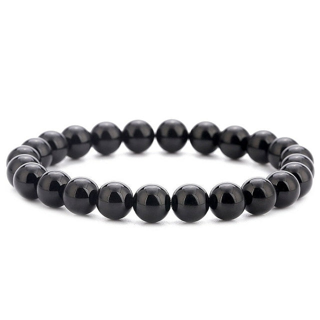 Natural Stone Lava Tiger Eye Black Onyx Matte Beads Bangle