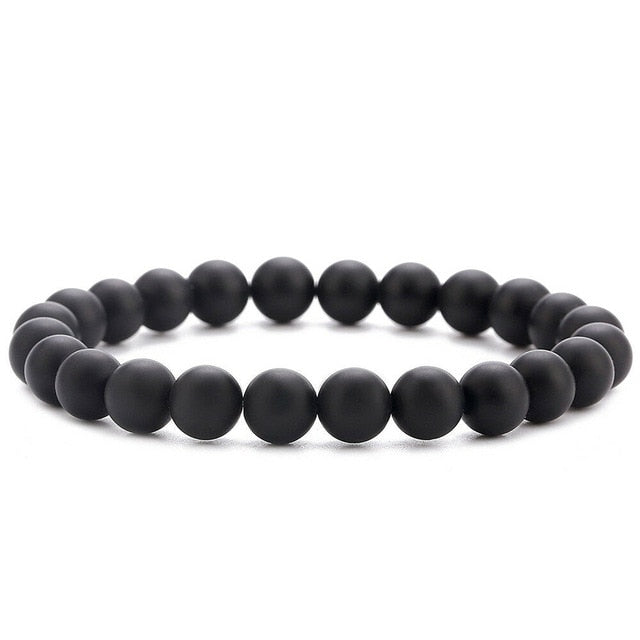 Natural Stone Lava Tiger Eye Black Onyx Matte Beads Bangle