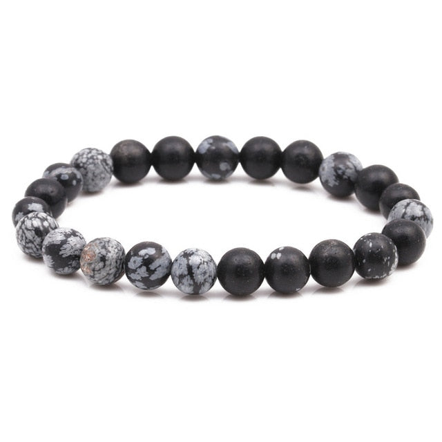 Natural Stone Lava Tiger Eye Black Onyx Matte Beads Bangle