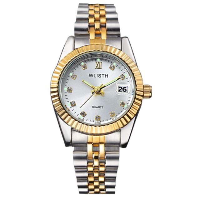 Gold Stainless Steel Wristwatch Luxury Women Waterproof