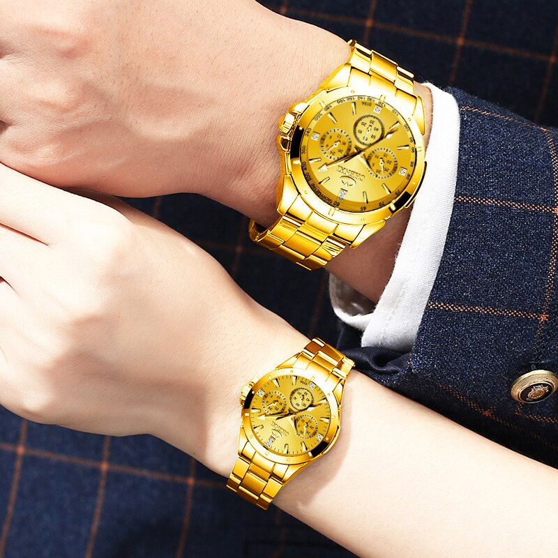 Luxury Golden Quartz Couple Wristwatch