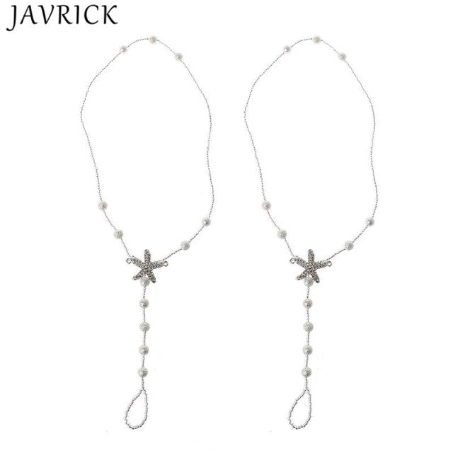 2Pcs Pearl Ankle Chain Beach Wedding Foot Jewelry Barefoot Sandal Anklet Chain