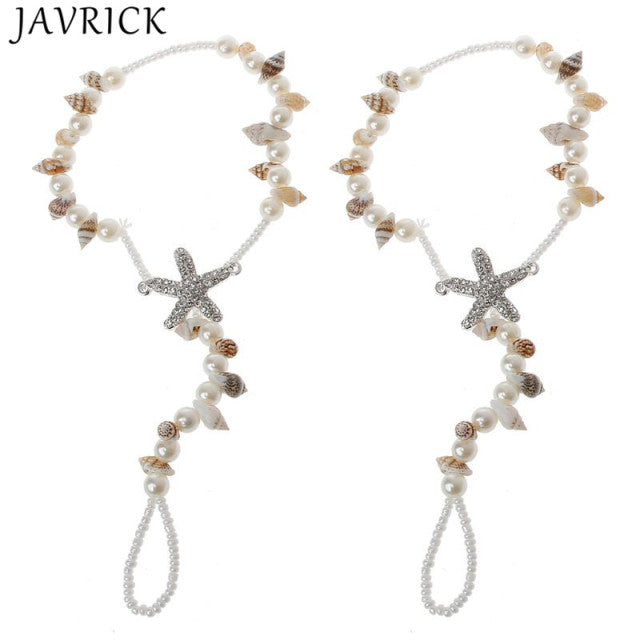2Pcs Pearl Ankle Chain Beach Wedding Foot Jewelry Barefoot Sandal Anklet Chain