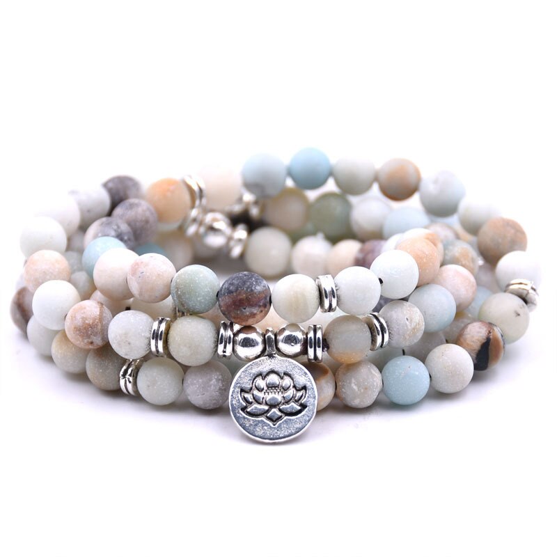 8mm Matte Amazonite Stone Beads OM Charm Strand Bracelet