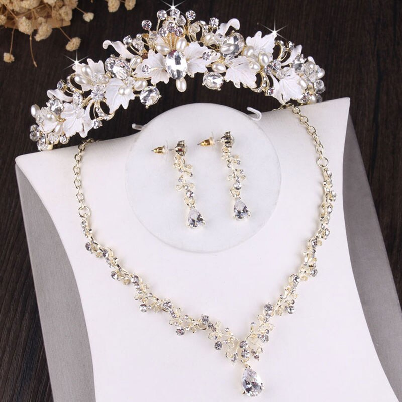 Vintage Gold Crystal Leaf Pearls Costume Jewelry Sets