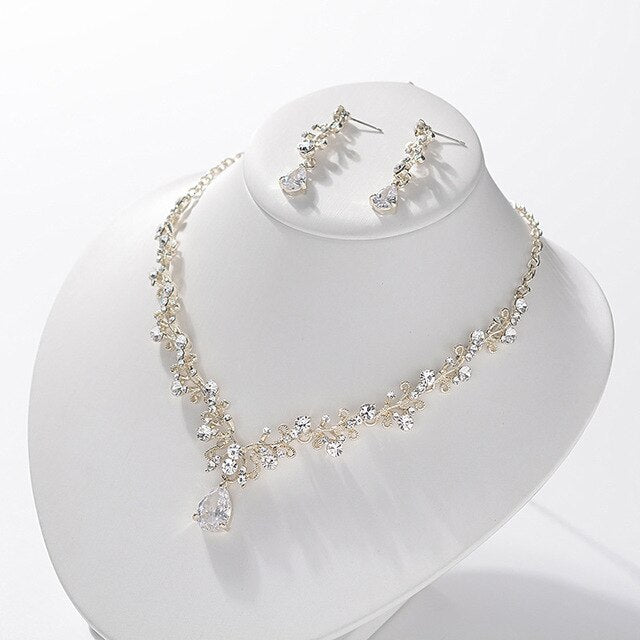 Vintage Gold Crystal Leaf Pearls Costume Jewelry Sets
