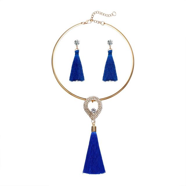 Boho Pearl Chocker Necklace Crystal Drop  Jewelry Set