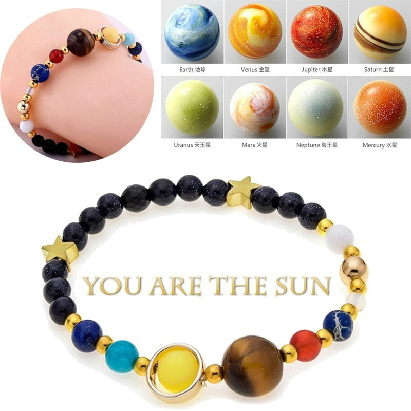 Galaxy Eight Planets  Natural Stone Beads Bracelet