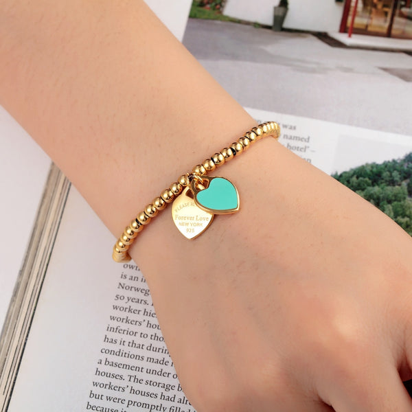 Pulsera de cuerda elástica de acero inoxidable con cadena de cuentas para mujer