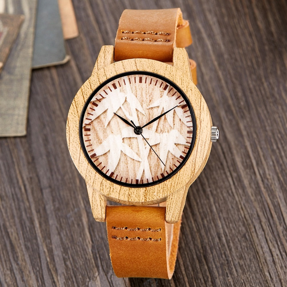 Couple Quartz Imitate Bamboo Wooden Male Clock Watches