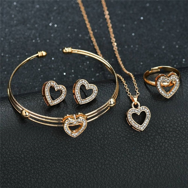 4 pcs Cute Heart Shaped Bracelet Neclace Earrings Sets