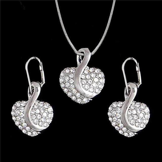 Gold Color Sweet Pink  Austrian Crystal Necklace Earring Jewelry Sets