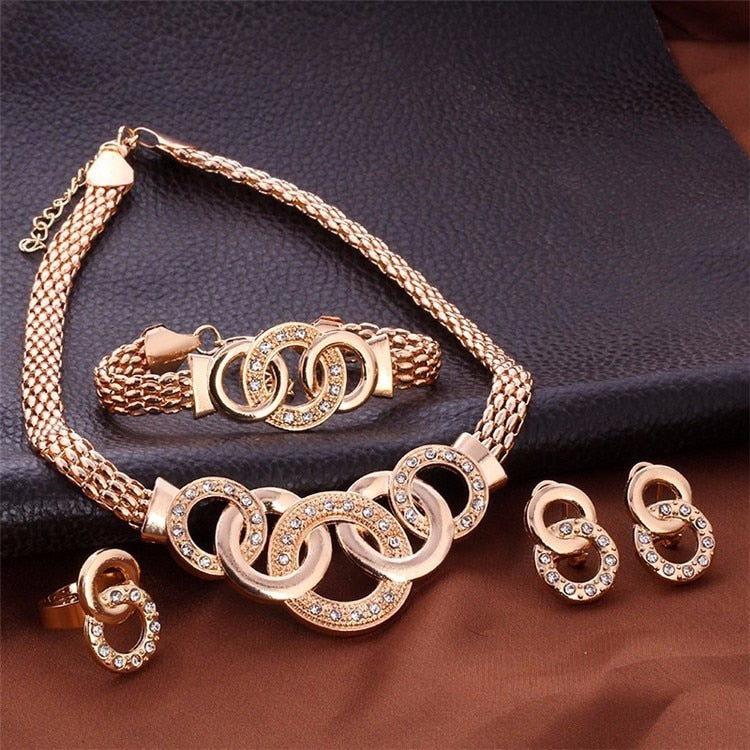Vintage Gold Necklace Earrings Bracelet Ring  Jewelry Sets