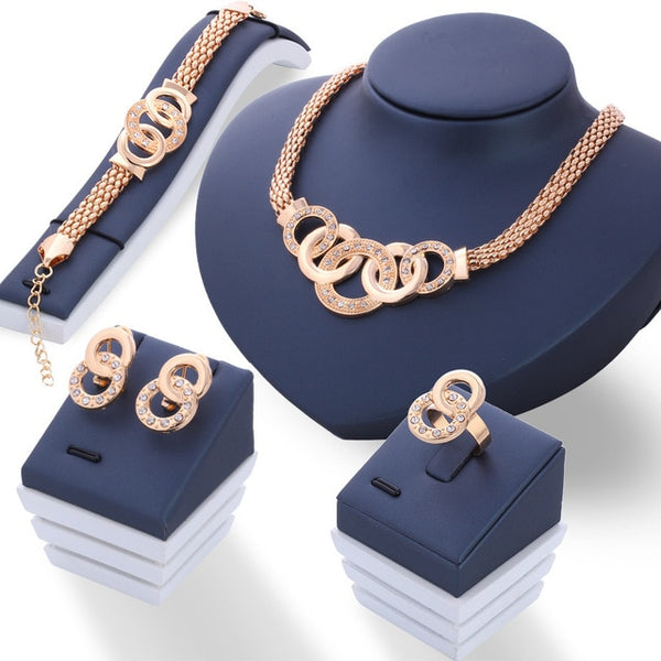 Conjuntos de joyas vintage de oro, collar, pendientes, pulsera, anillo