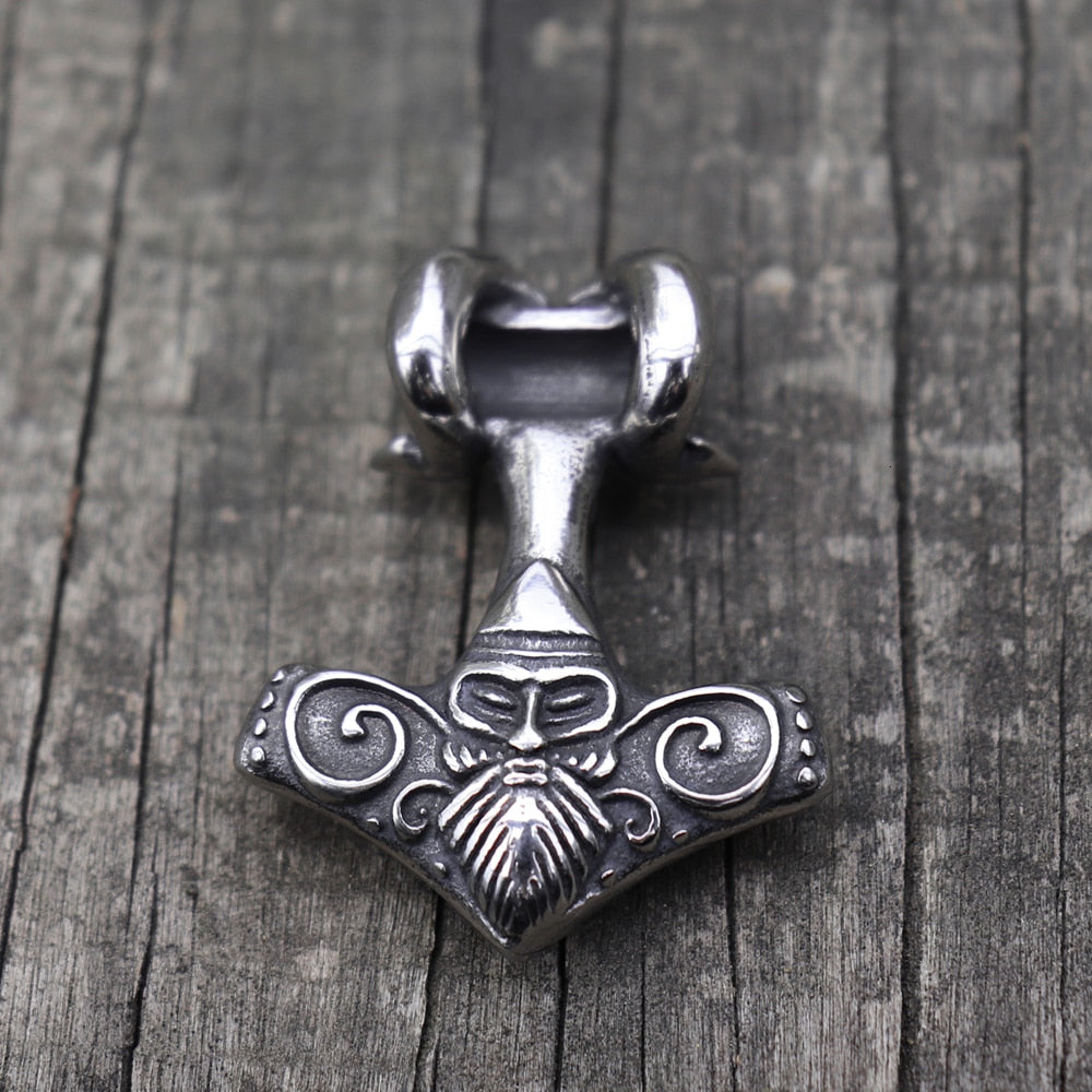 Viking Mjolnir Thor’s Hammer Sheep Heads Stainless Steel Pendant Necklace
